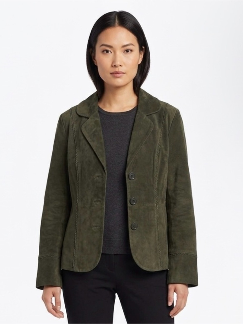 CLEO Dark Grey Suede Notch-Collar Women's Blazer - Size Medium